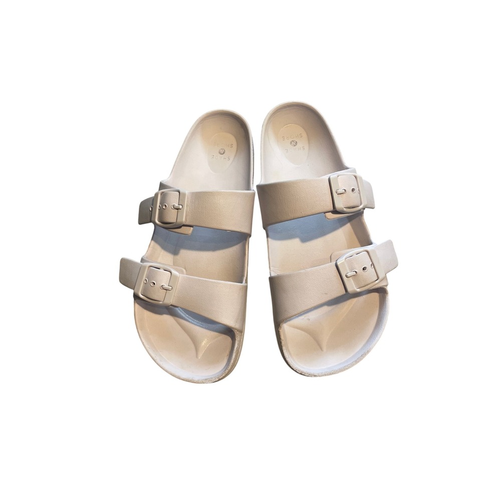 Shade & Shore Neida EVA Two Band Slide Sandals Cream Off White Womens 8
